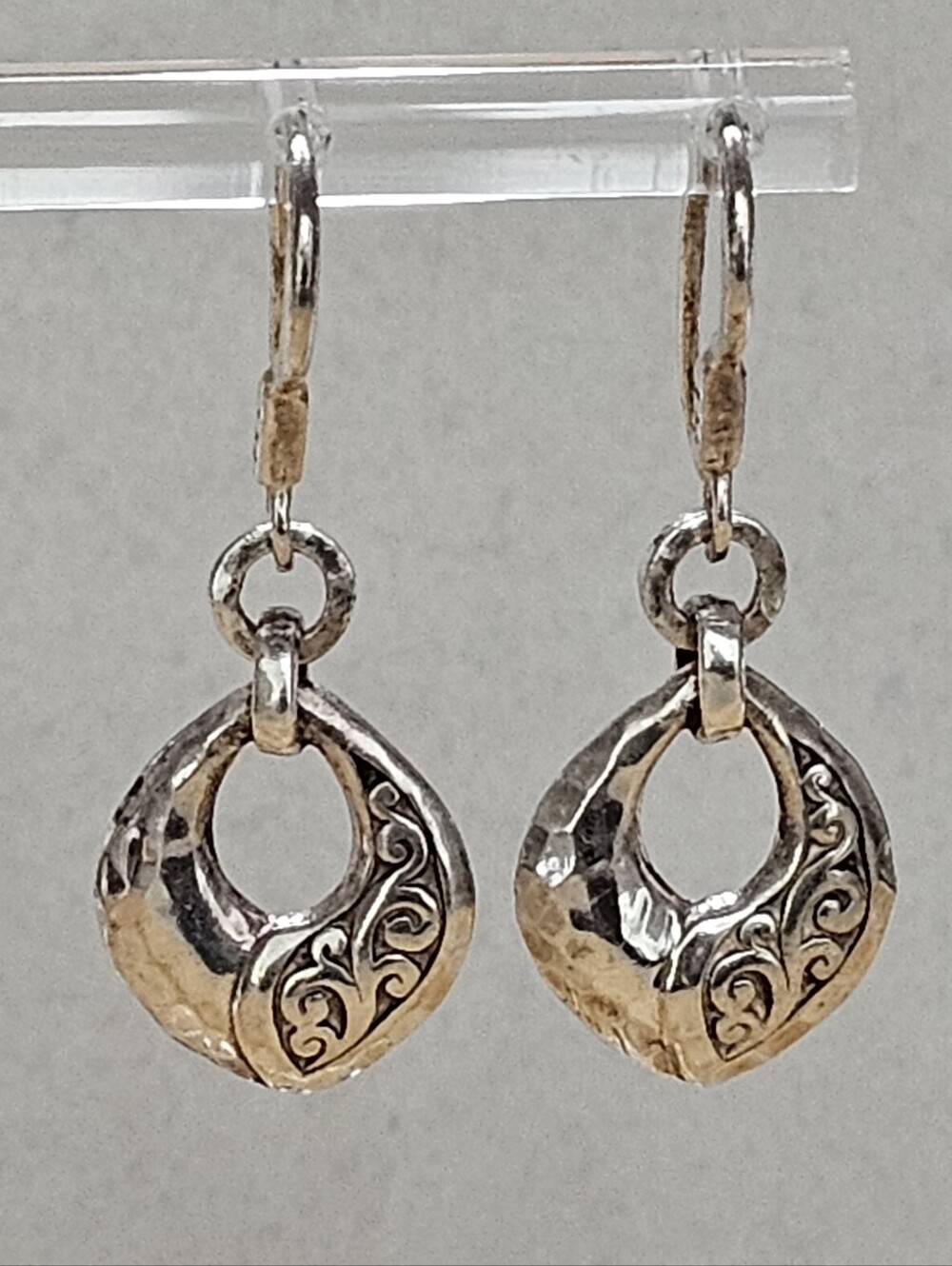Lois Hill Teardrop Dangle 925 Silver Repousse Earrings